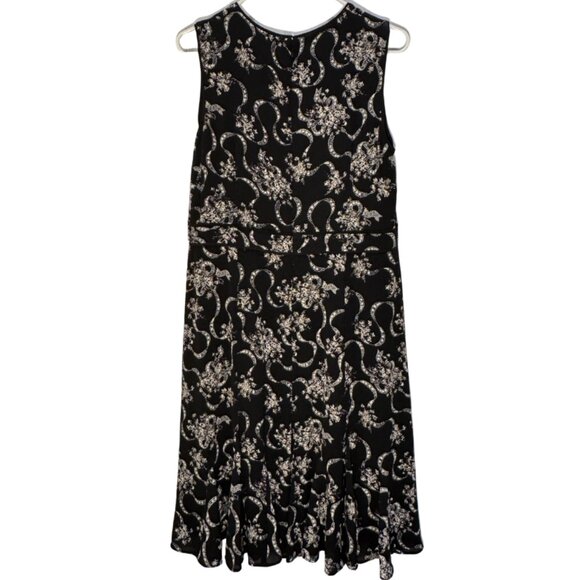 Talbots Floral Crepe Fit & Flare Dress Black and White Floral Size 10 Petite - Picture 2 of 8